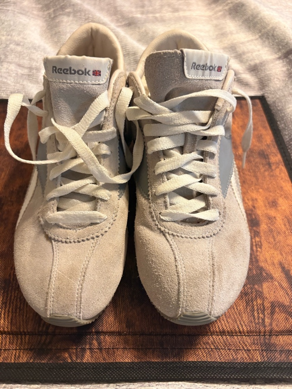 Reebok Suede Low-Top Sneakers in Light Gray and Blue